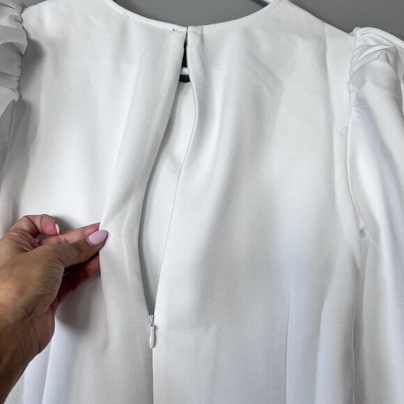 Danielle Bernstein Puff Sleeve Dress L NWT $89 Crystal Button Mini Cocktail - Picture 7 of 11